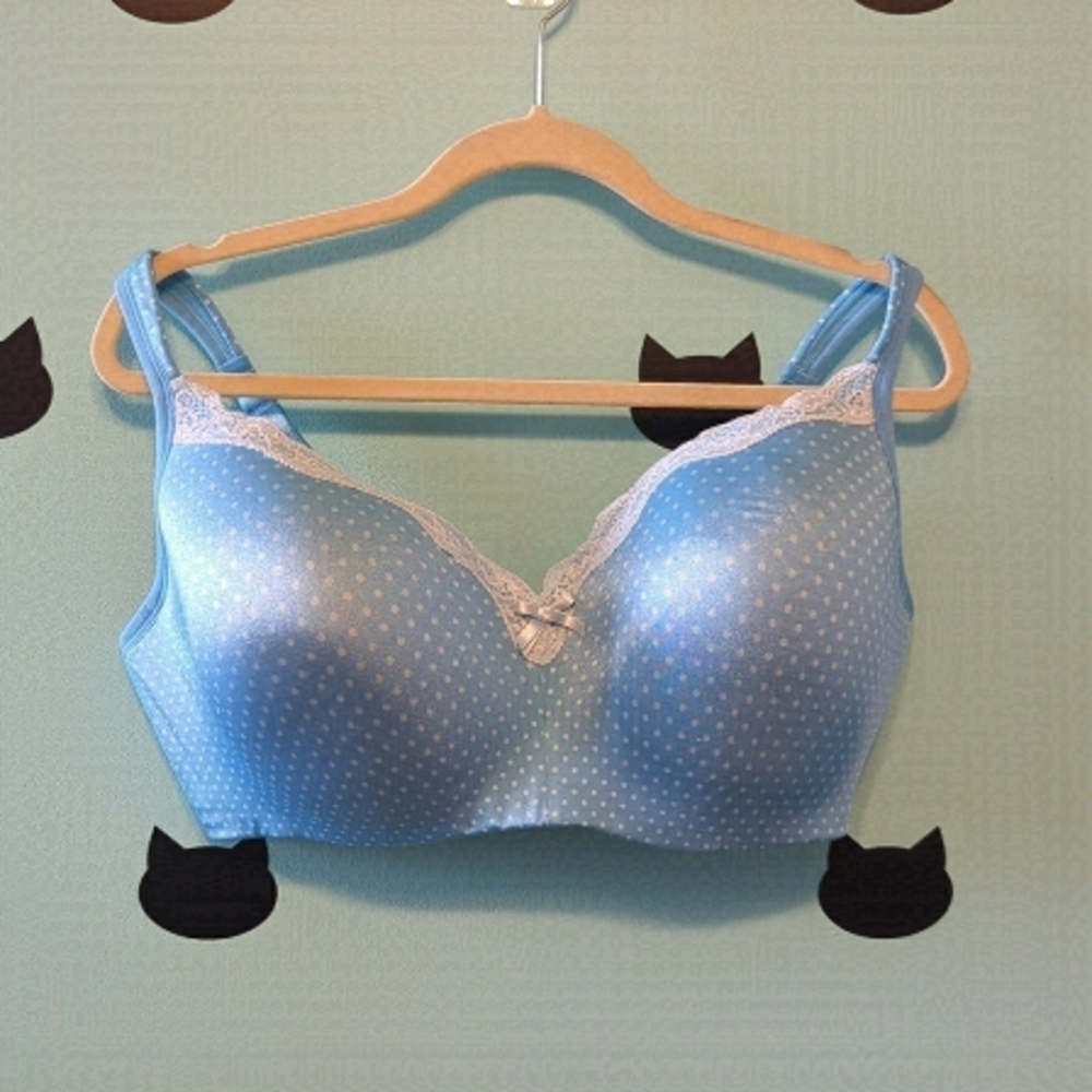 DEESE lingerie bra 42F 42DDD blue polka dots lace wireless